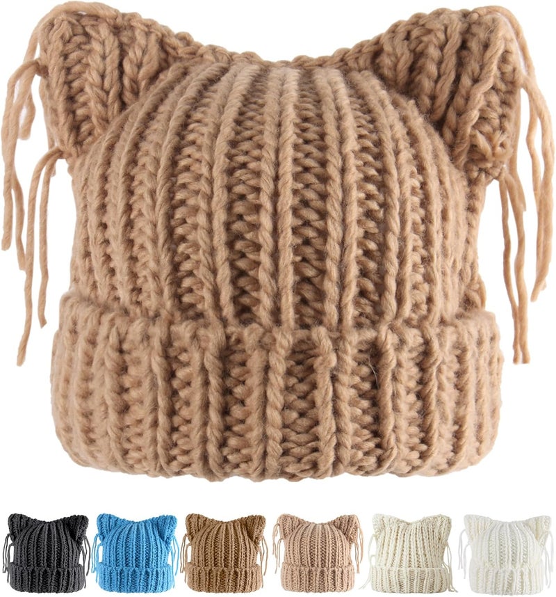 Babalet Store Cat Ear Beanie for Women Warm Winter Cap Chunky Knit Crochet Hat Slouchy Fox Hat Women Winter Trendy Headwear - Image 1